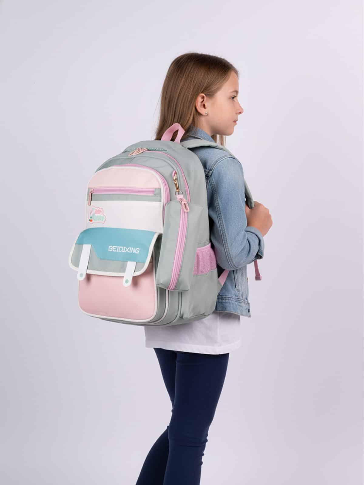 Mochila Escolar Soft Girl Candy Colors Estilo Coreano Rabbit Com Bolsinha - Imagem 2