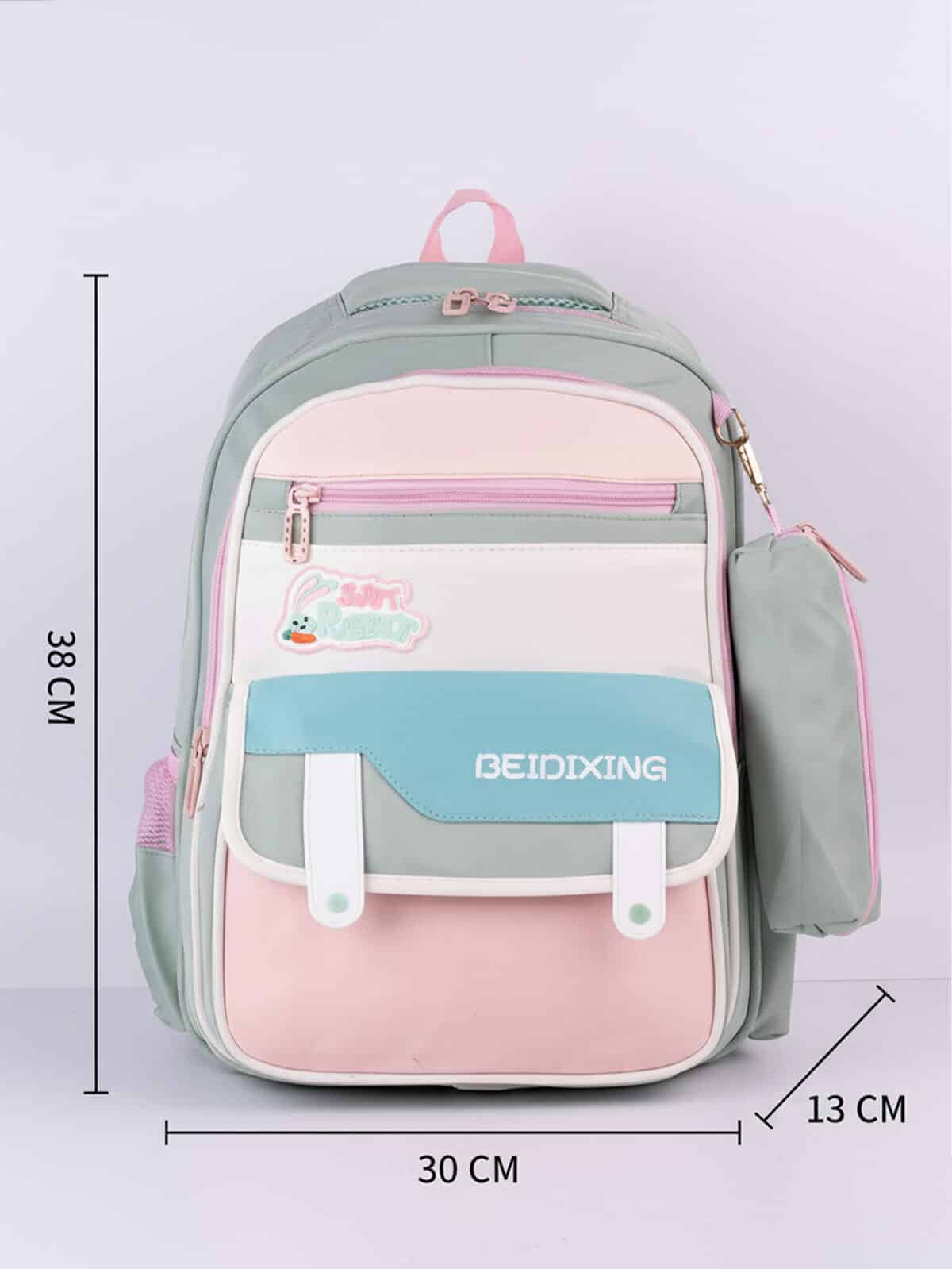 Mochila Escolar Soft Girl Candy Colors Estilo Coreano Rabbit Com Bolsinha - Imagem 9