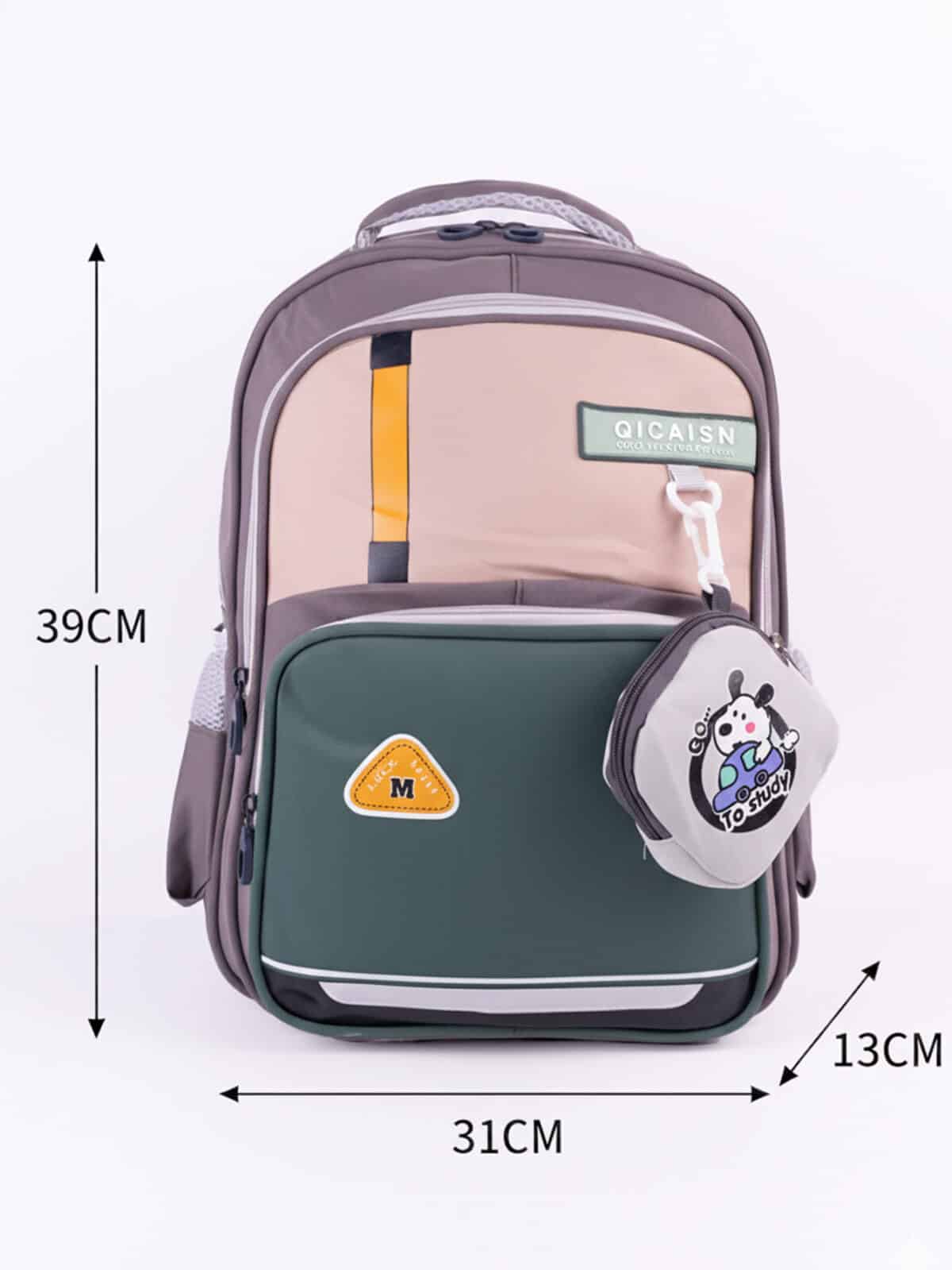 Mochila Escolar Colorblock Moderna Espaçosa Com Acessório Fofo Alça Confortável - Imagem 9