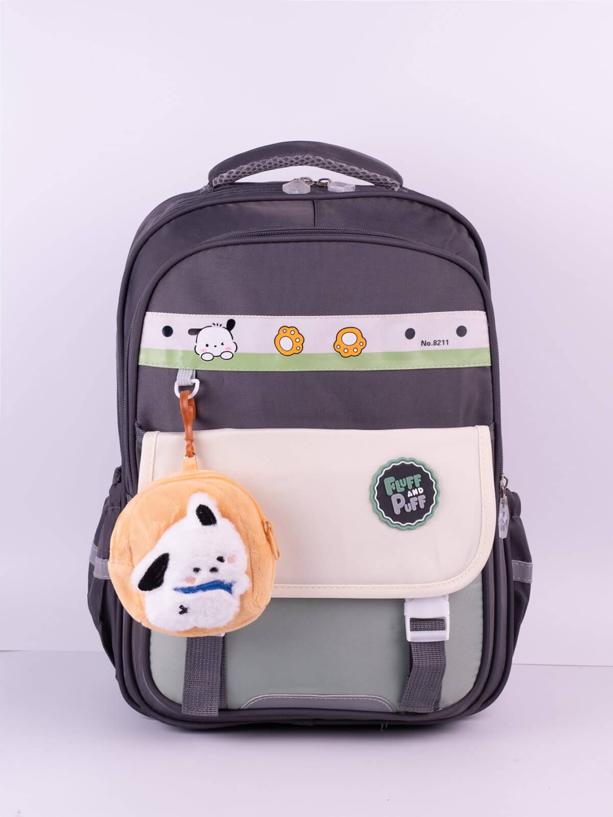 Mochila Escolar Casual Kawaii Com Pingente De Pelúcia Multi Bolsos Grande Capacidade - Imagem 2