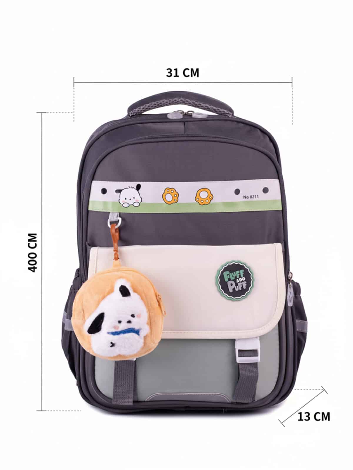 Mochila Escolar Casual Kawaii Com Pingente De Pelúcia Multi Bolsos Grande Capacidade - Imagem 9