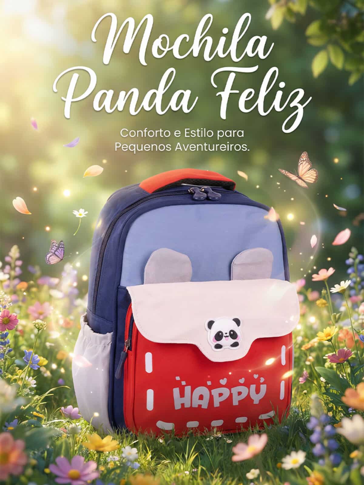 Mini Mochila Infantil Panda Happy Colorida Com Orelhinhas Kawaii Para Creche - Imagem 9