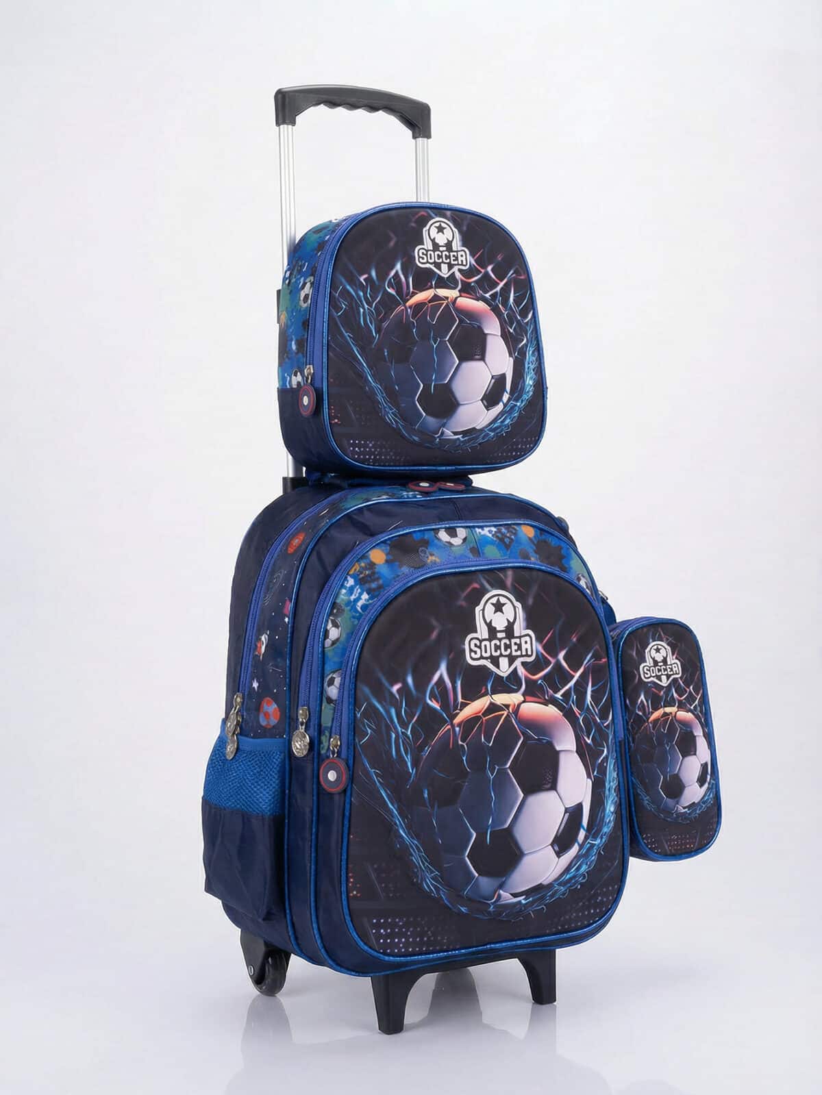 Kit Mochila Escolar Rodinhas Lancheira Estojo 3 Peças Grande Resistente 3D volta as aulas - Imagem 2