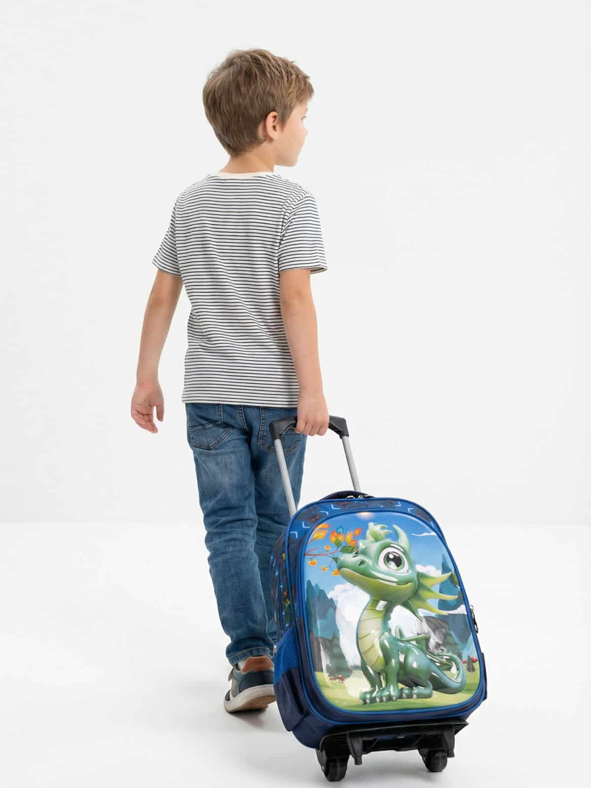 Kit Mochila De Carrinho Escolar Infantil Estampada Tam G Grande 2 em 1 Costas e Carrinho 408 - Imagem 3