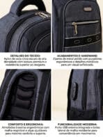 Mochila Masculina Reforçada Impermeável Grande - USB, Porta Canetas e Alça Acolchoada W3203 - Imagem 8