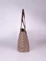 Conjunto Bolsa Tote De Ombro Estampa Monograma Vintage Elegante Com Estojo E Pingente - Imagem 4