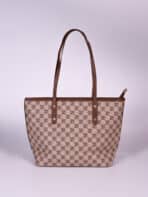 Conjunto Bolsa Tote De Ombro Estampa Monograma Vintage Elegante Com Estojo E Pingente - Imagem 5