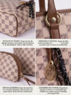 Conjunto Bolsa Tote De Ombro Estampa Monograma Vintage Elegante Com Estojo E Pingente - Imagem 10