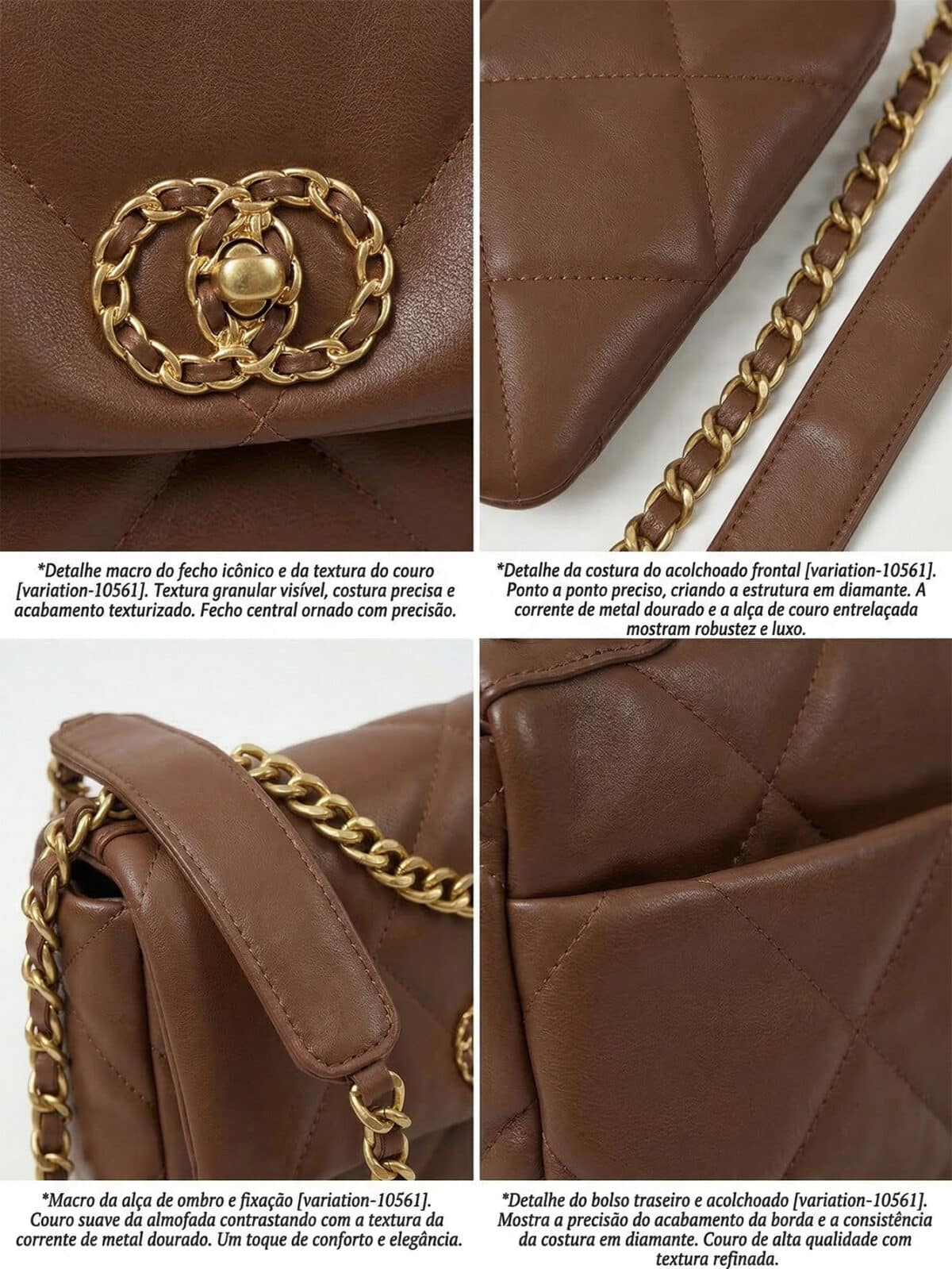Bolsa De Ombro Flap Acolchoada Minimalista Elegante Com Corrente Dourada Estilo Old Money - Imagem 6