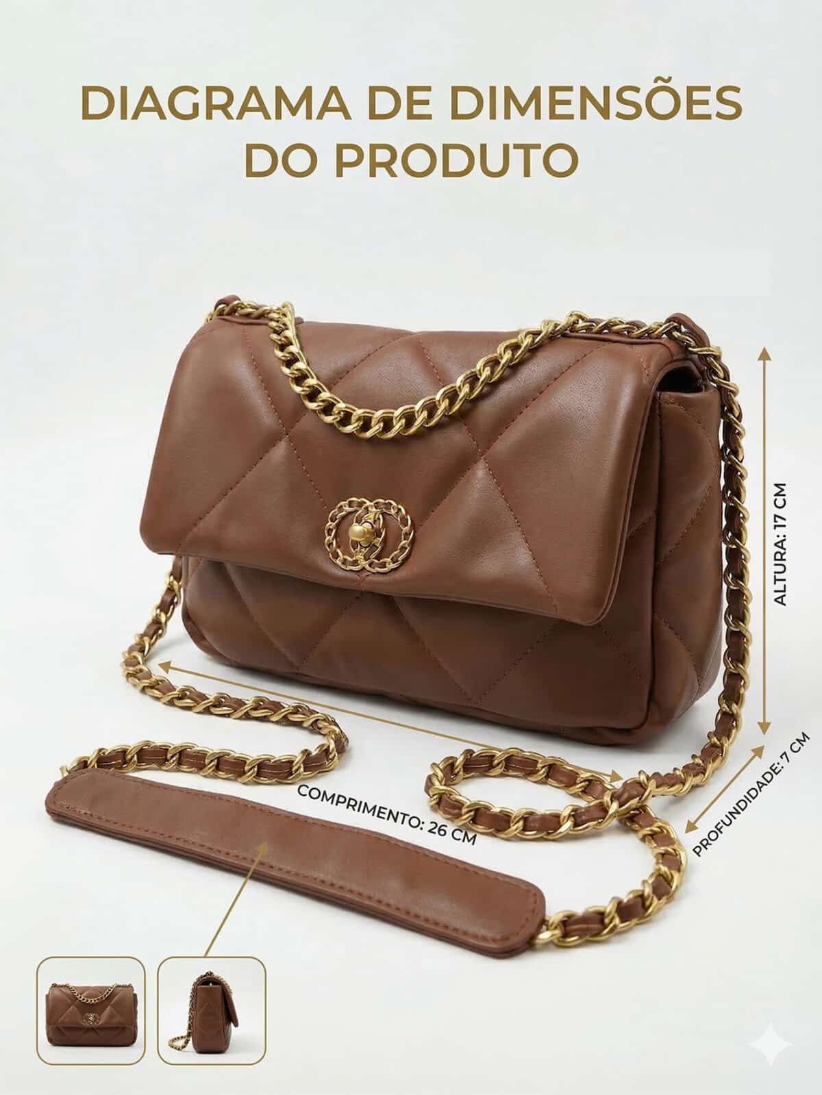 Bolsa De Ombro Flap Acolchoada Minimalista Elegante Com Corrente Dourada Estilo Old Money - Imagem 7