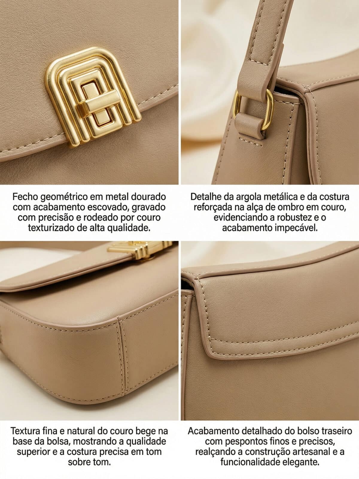 Bolsa De Ombro Underarm Estilo Old Money Minimalista Cor Sólida Com Fecho De Metal - Imagem 6