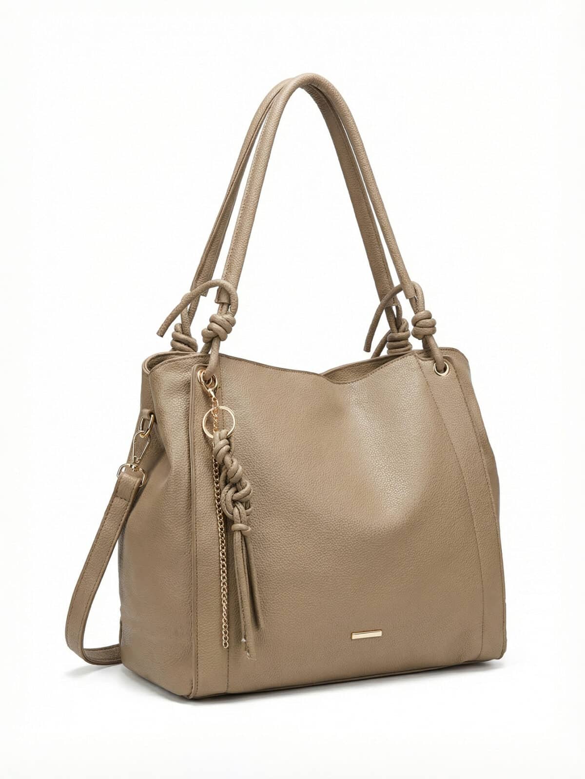 Bolsa De Ombro Hobo Minimalista Slouchy Detalhe Nó E Tassel Grande Capacidade - Imagem 2