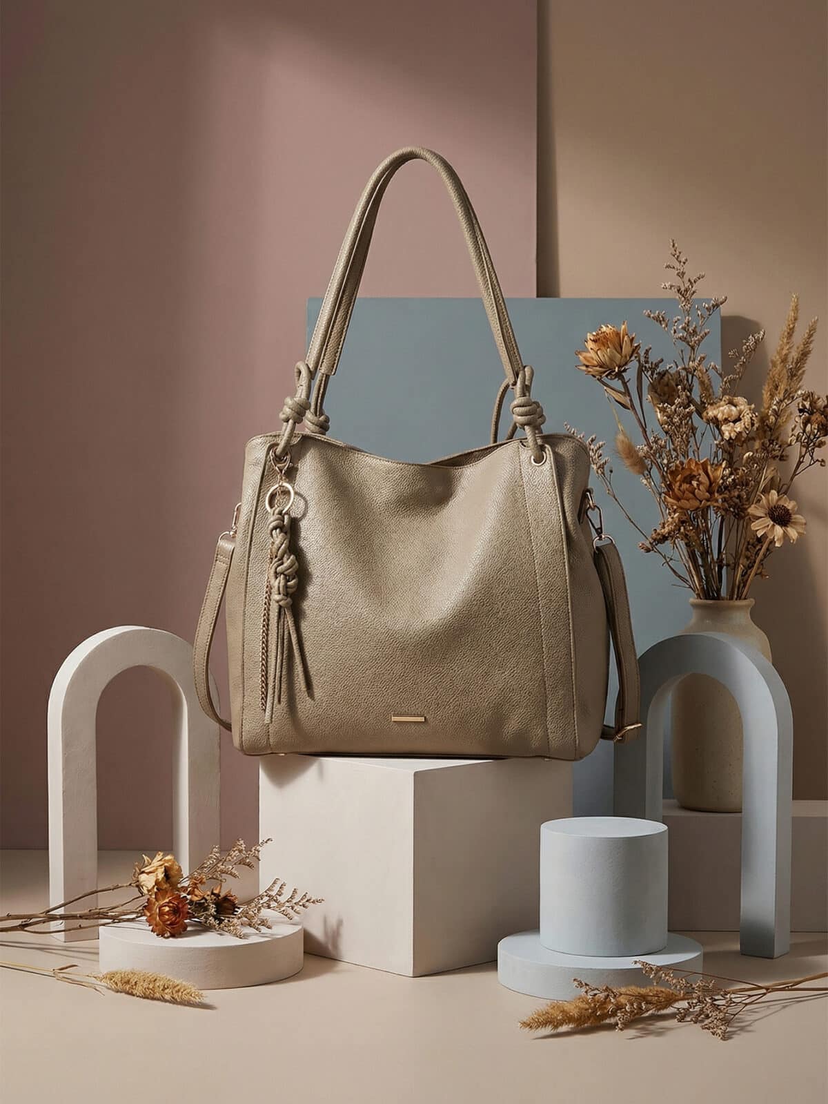 Bolsa De Ombro Hobo Minimalista Slouchy Detalhe Nó E Tassel Grande Capacidade - Imagem 5