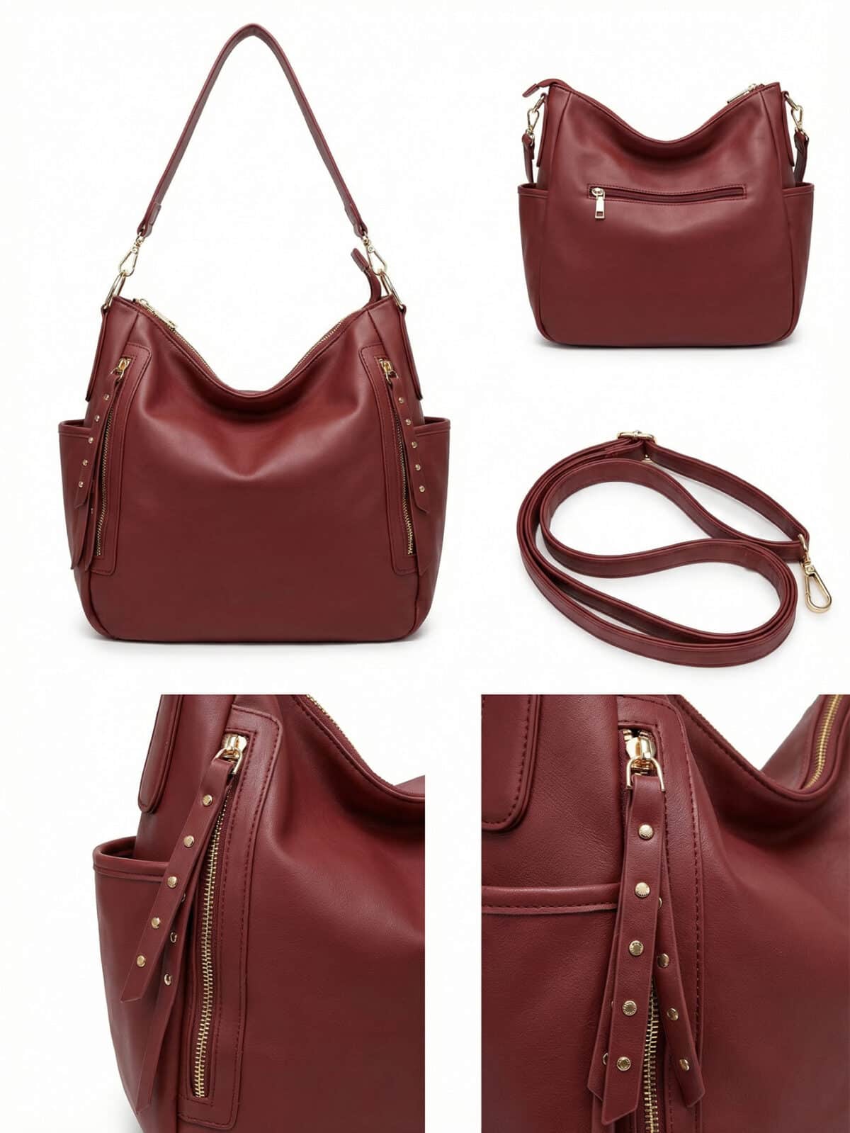 Bolsa De Ombro Hobo Couro De Ovelha Macio Textura Premium Retro Com Zíper Lateral - Imagem 4