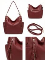 Bolsa De Ombro Hobo Couro De Ovelha Macio Textura Premium Retro Com Zíper Lateral - Imagem 4