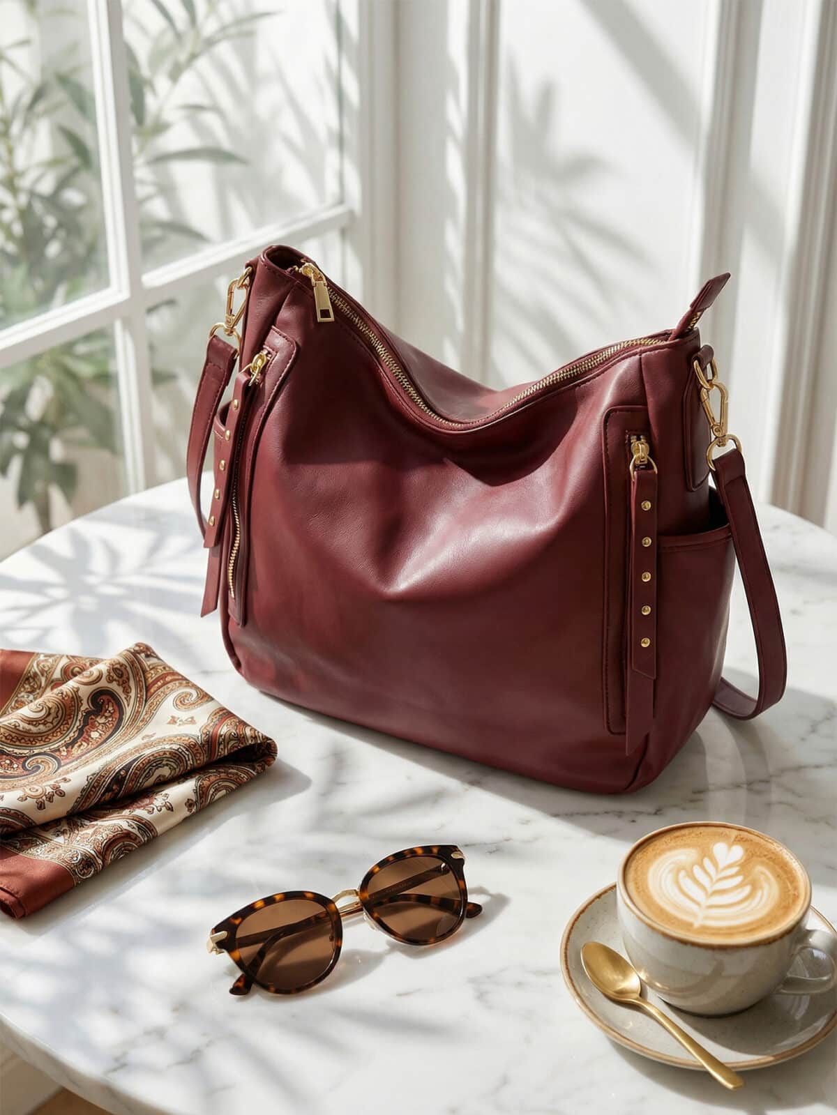 Bolsa De Ombro Hobo Couro De Ovelha Macio Textura Premium Retro Com Zíper Lateral - Imagem 6