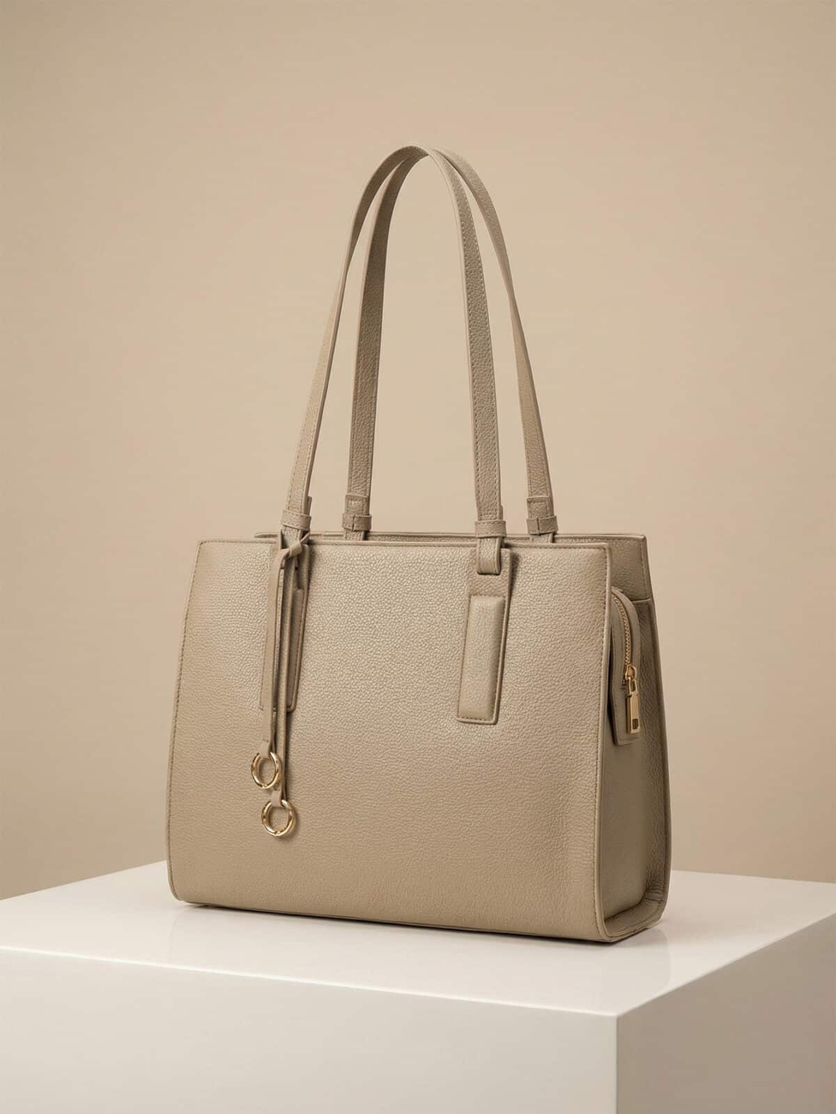 Bolsa De Ombro Tote Minimalista Estruturada Elegante Com Alça Ajustável Para Escritório Casual - Imagem 3