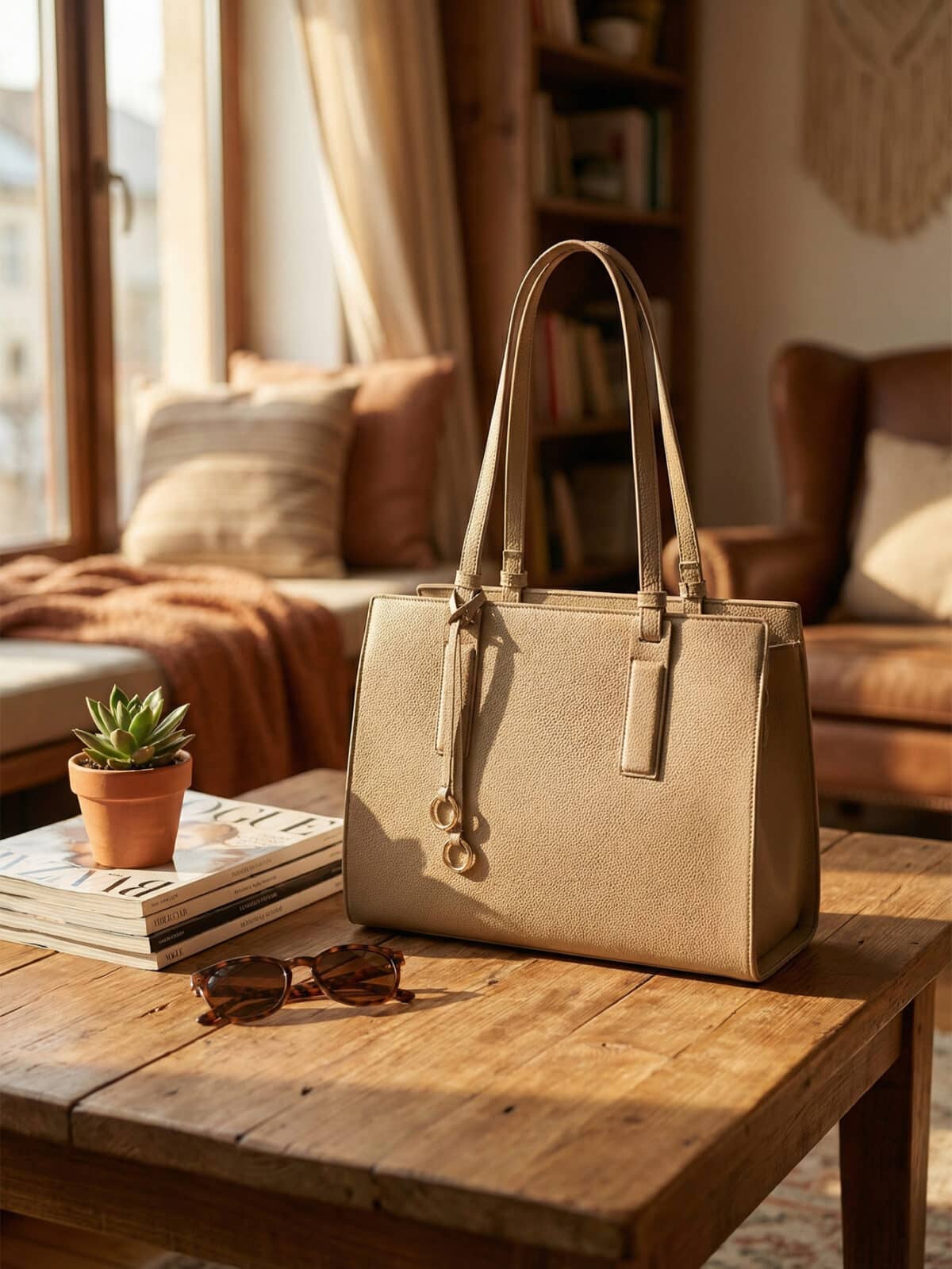 Bolsa De Ombro Tote Minimalista Estruturada Elegante Com Alça Ajustável Para Escritório Casual - Imagem 7