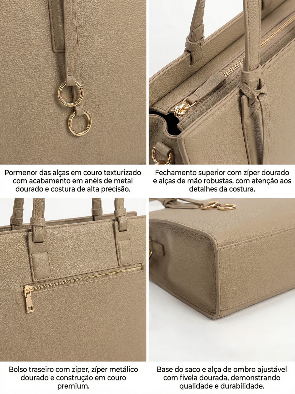 Bolsa De Ombro Tote Minimalista Estruturada Elegante Com Alça Ajustável Para Escritório Casual - Imagem 9
