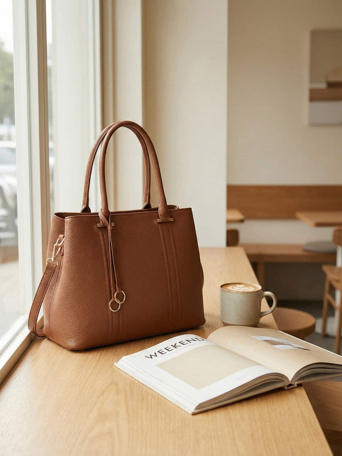 Bolsa De Ombro Tote Minimalista Estruturada Office Look Grande Capacidade - Imagem 5
