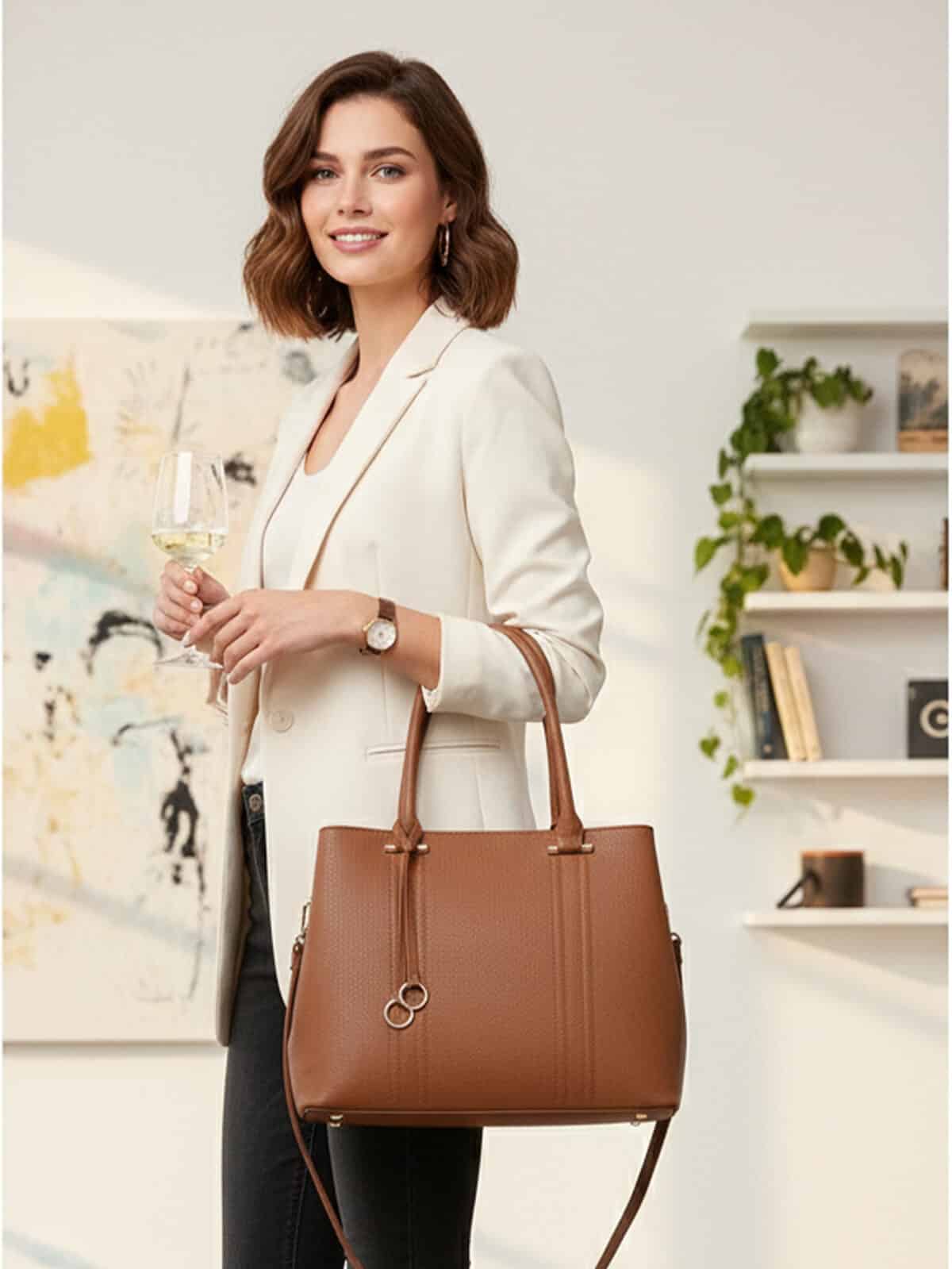 Bolsa De Ombro Tote Minimalista Estruturada Office Look Grande Capacidade - Imagem 6