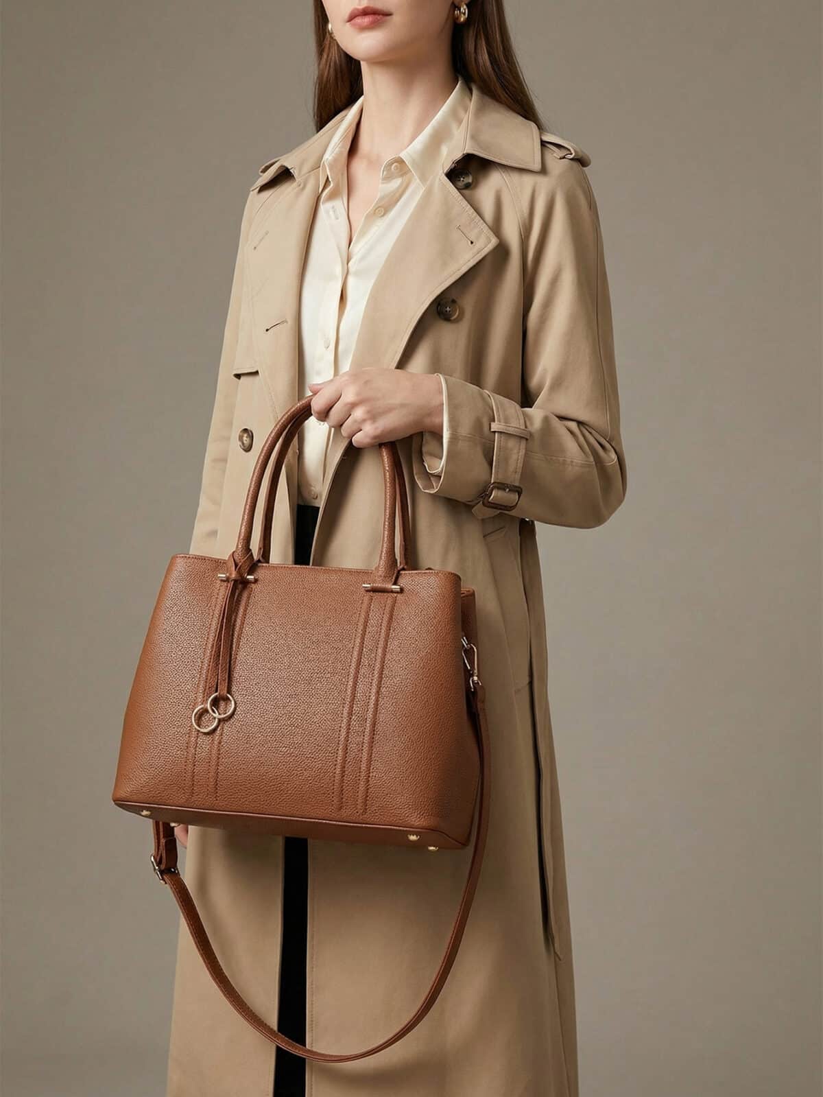 Bolsa De Ombro Tote Minimalista Estruturada Office Look Grande Capacidade - Imagem 7