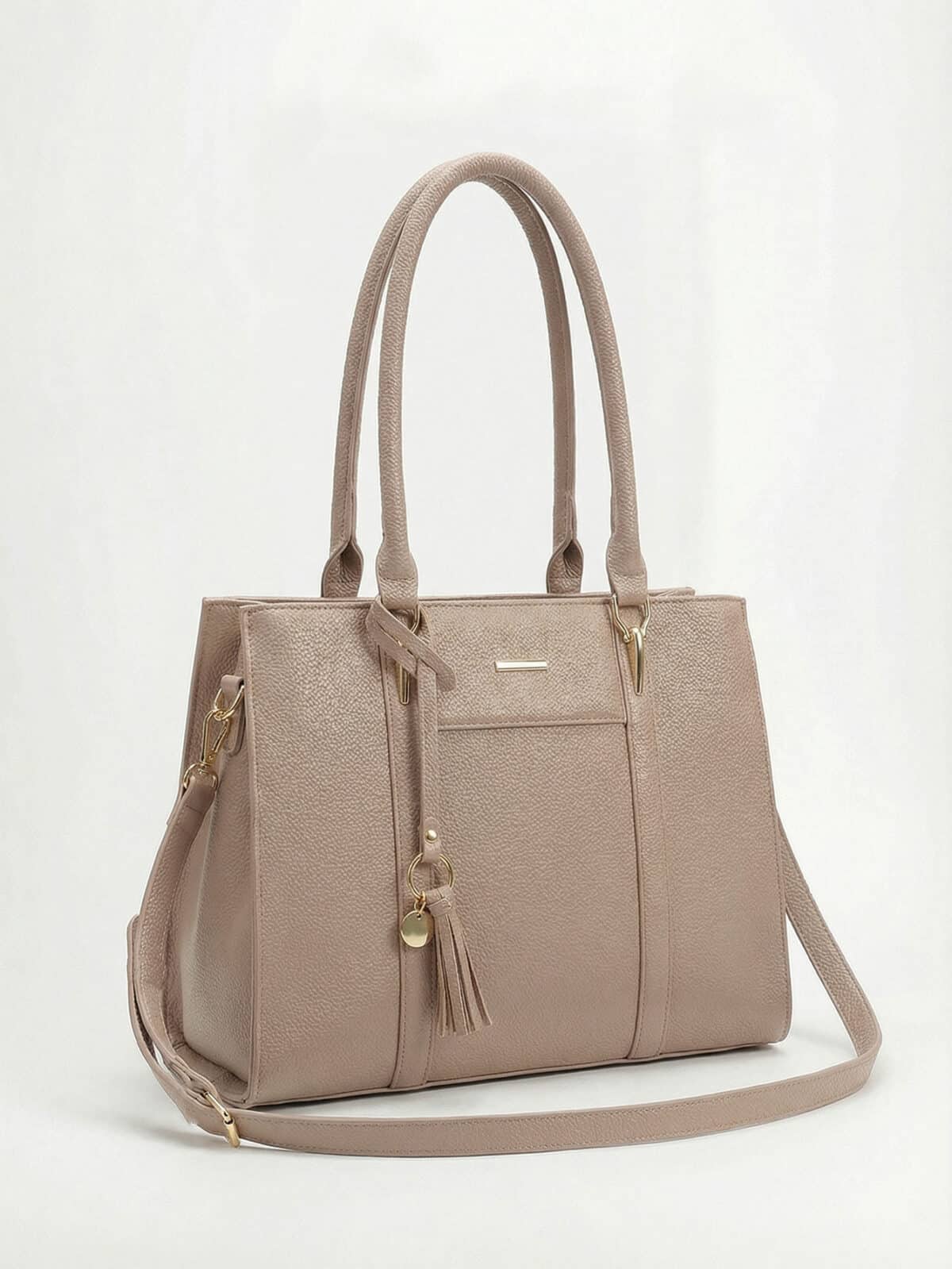 Bolsa De Ombro Tote Minimalista Estruturada Elegante Com Tassel Office Look - Imagem 3