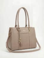 Bolsa De Ombro Tote Minimalista Estruturada Elegante Com Tassel Office Look - Imagem 3
