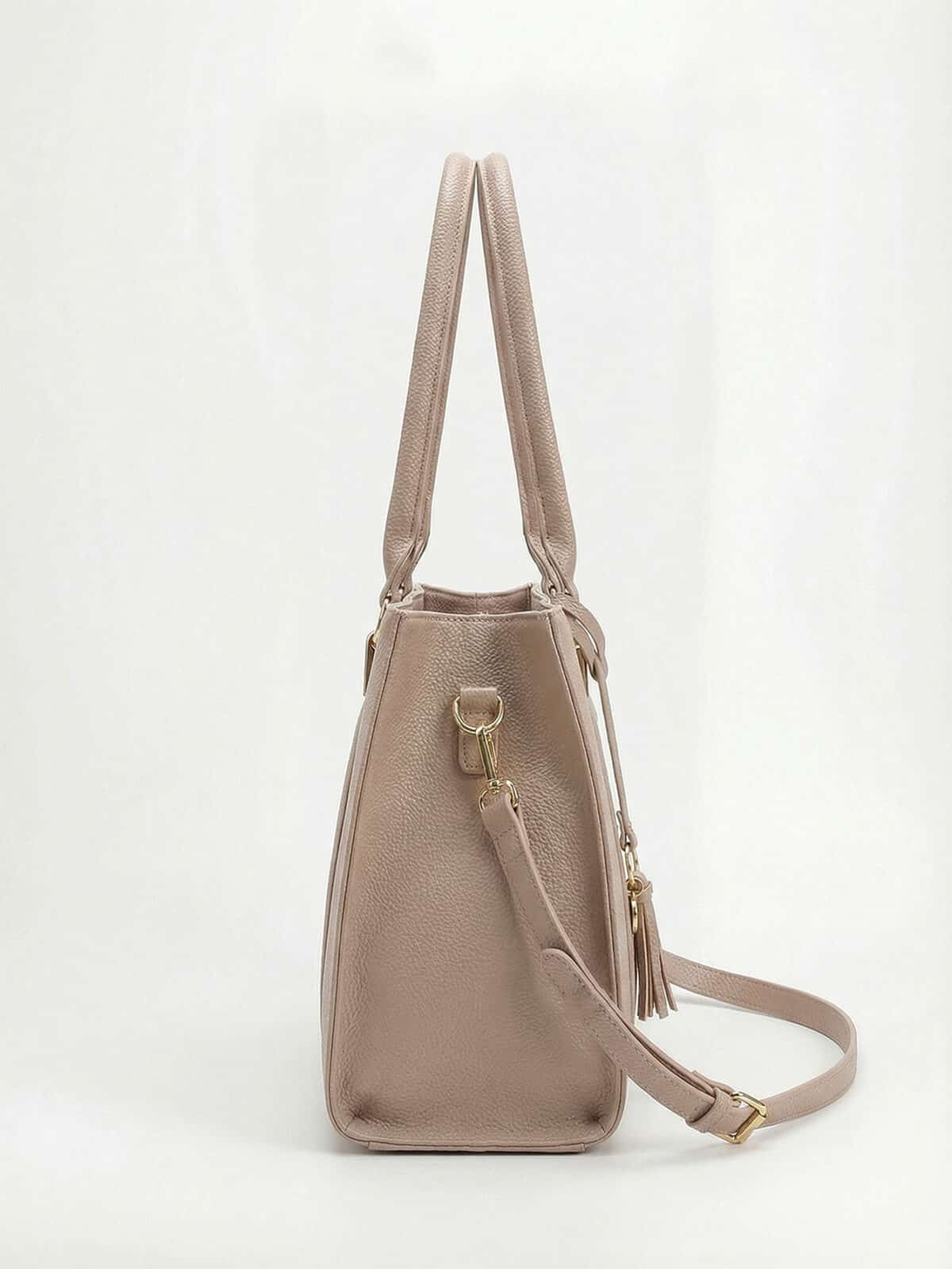Bolsa De Ombro Tote Minimalista Estruturada Elegante Com Tassel Office Look - Imagem 4