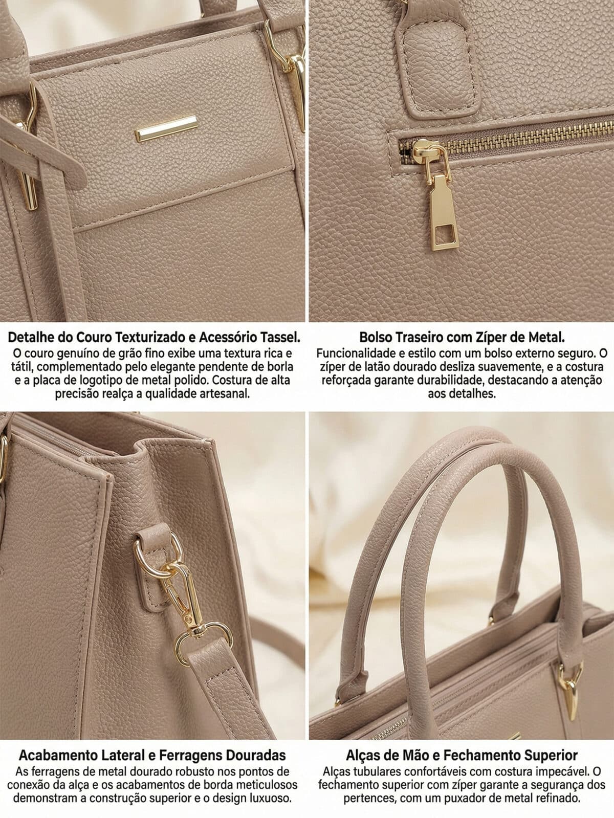 Bolsa De Ombro Tote Minimalista Estruturada Elegante Com Tassel Office Look - Imagem 5
