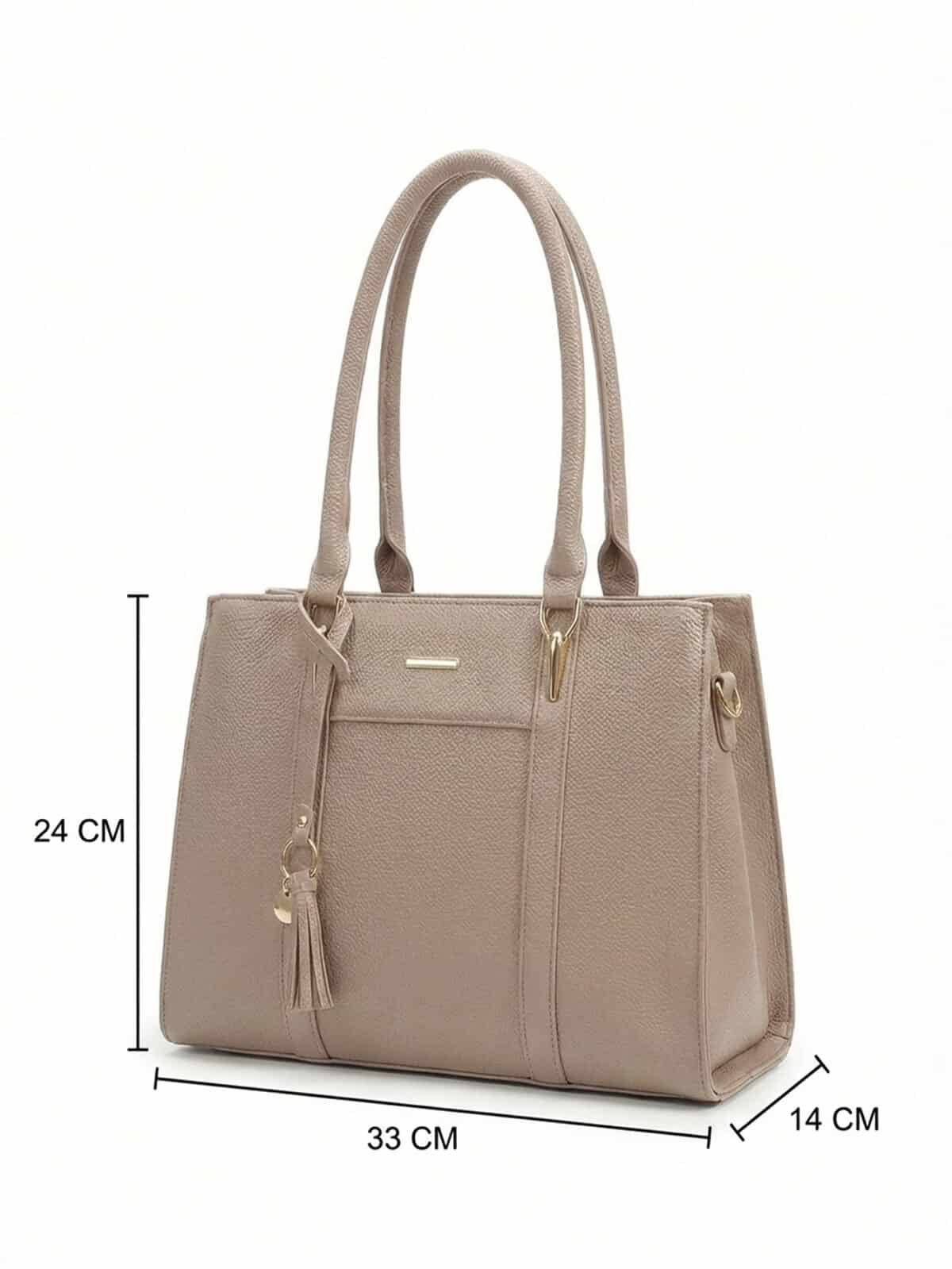 Bolsa De Ombro Tote Minimalista Estruturada Elegante Com Tassel Office Look - Imagem 7