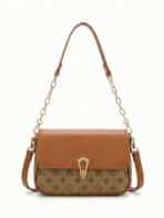 Bolsa De Ombro Vintage Estampa Monograma Retro Com Corrente Dourada Estilo Old Money