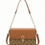 Bolsa De Ombro Vintage Estampa Monograma Retro Com Corrente Dourada Estilo Old Money