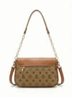 Bolsa De Ombro Vintage Estampa Monograma Retro Com Corrente Dourada Estilo Old Money - Imagem 3