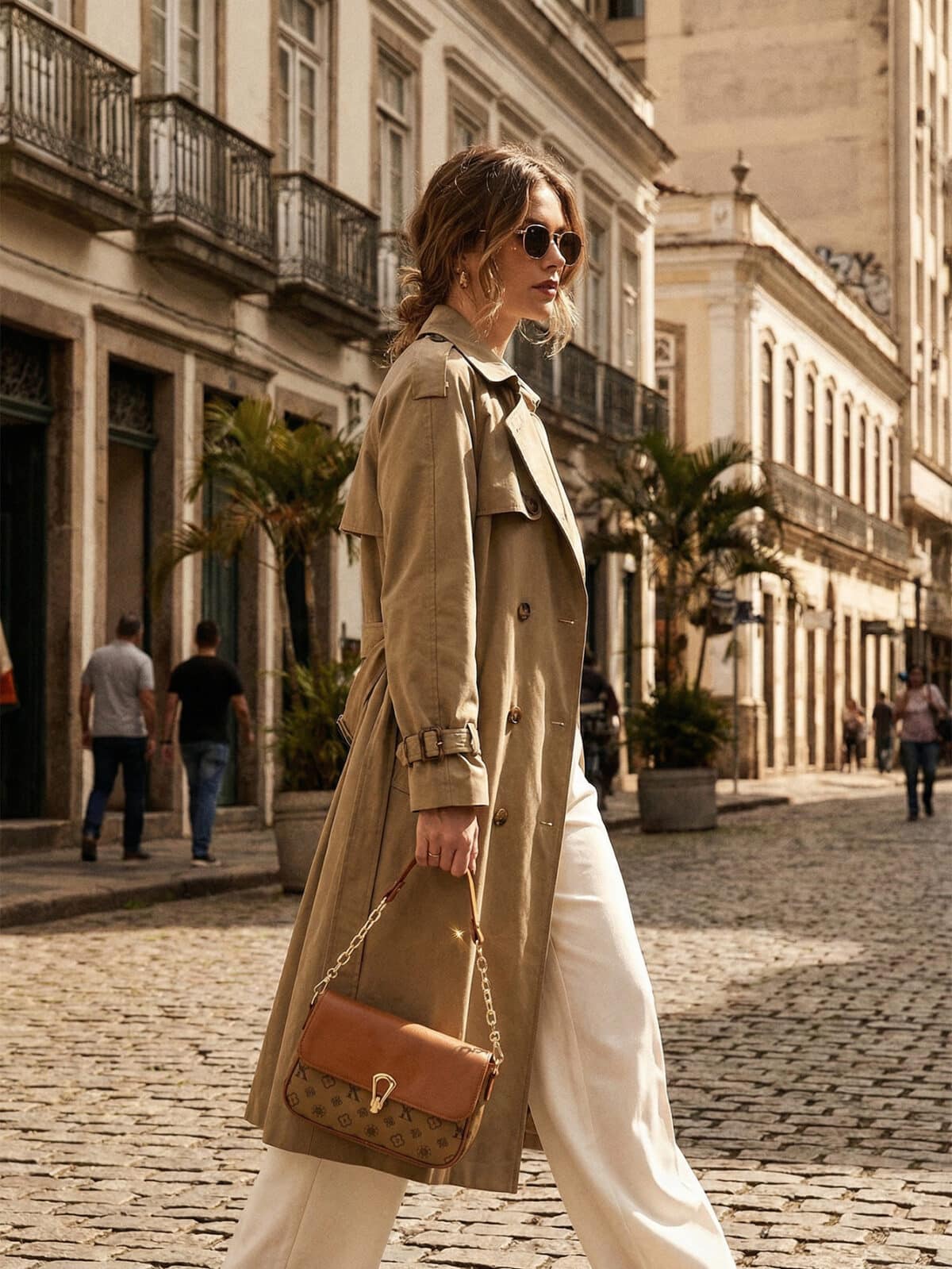 Bolsa De Ombro Vintage Estampa Monograma Retro Com Corrente Dourada Estilo Old Money - Imagem 5