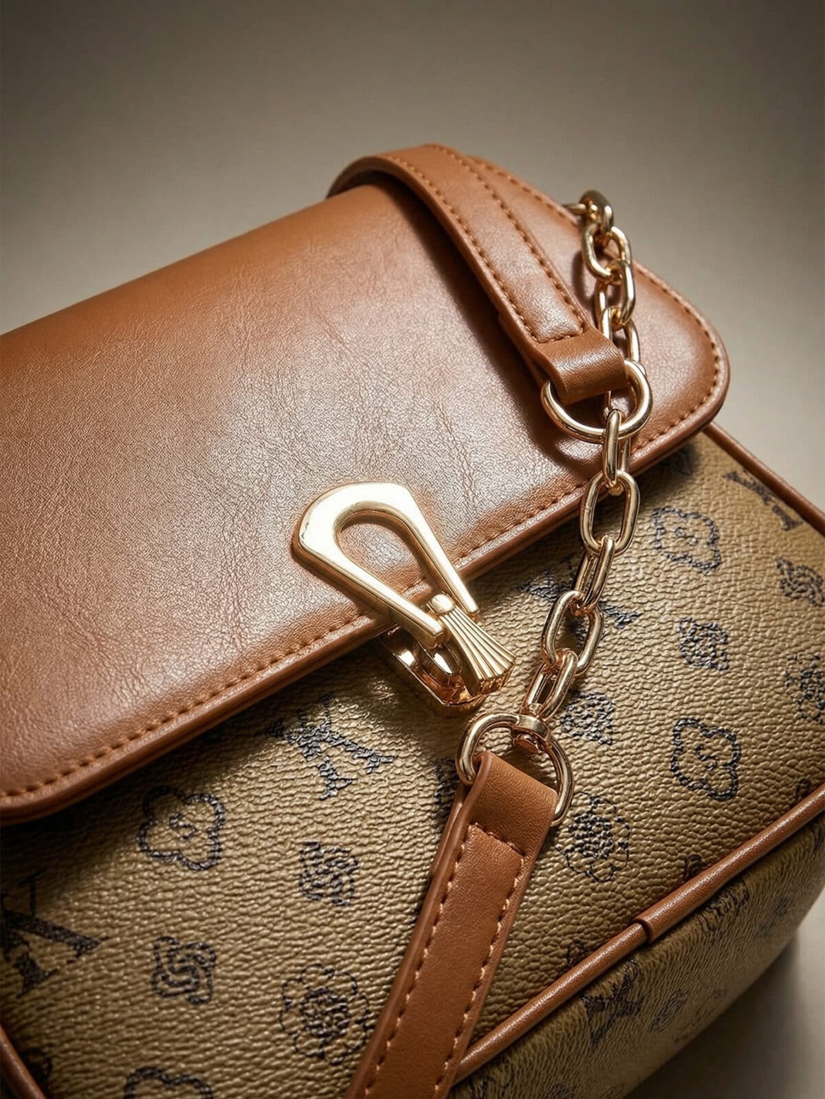 Bolsa De Ombro Vintage Estampa Monograma Retro Com Corrente Dourada Estilo Old Money - Imagem 6