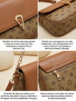 Bolsa De Ombro Vintage Estampa Monograma Retro Com Corrente Dourada Estilo Old Money - Imagem 7