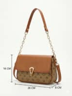 Bolsa De Ombro Vintage Estampa Monograma Retro Com Corrente Dourada Estilo Old Money - Imagem 8