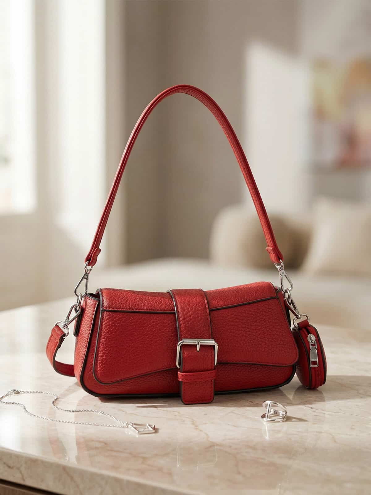 Bolsa De Ombro Baguette Y2K Texturizada Com Fivela E Porta Moedas Removível - Imagem 5