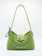 Bolsa De Ombro Baguette Verde Abacate Fashion Y2K Com Corrente Prata E Fivela