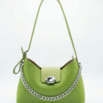 Bolsa De Ombro Baguette Verde Abacate Fashion Y2K Com Corrente Prata E Fivela