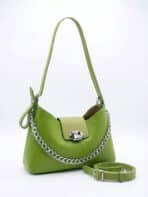 Bolsa De Ombro Baguette Verde Abacate Fashion Y2K Com Corrente Prata E Fivela - Imagem 2