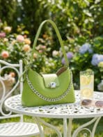 Bolsa De Ombro Baguette Verde Abacate Fashion Y2K Com Corrente Prata E Fivela - Imagem 4