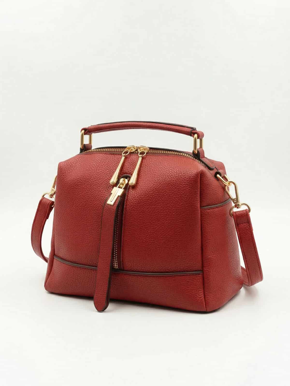 Bolsa De Ombro Baú Estruturada Minimalista Alça Transversal Ferragens Douradas - Imagem 2