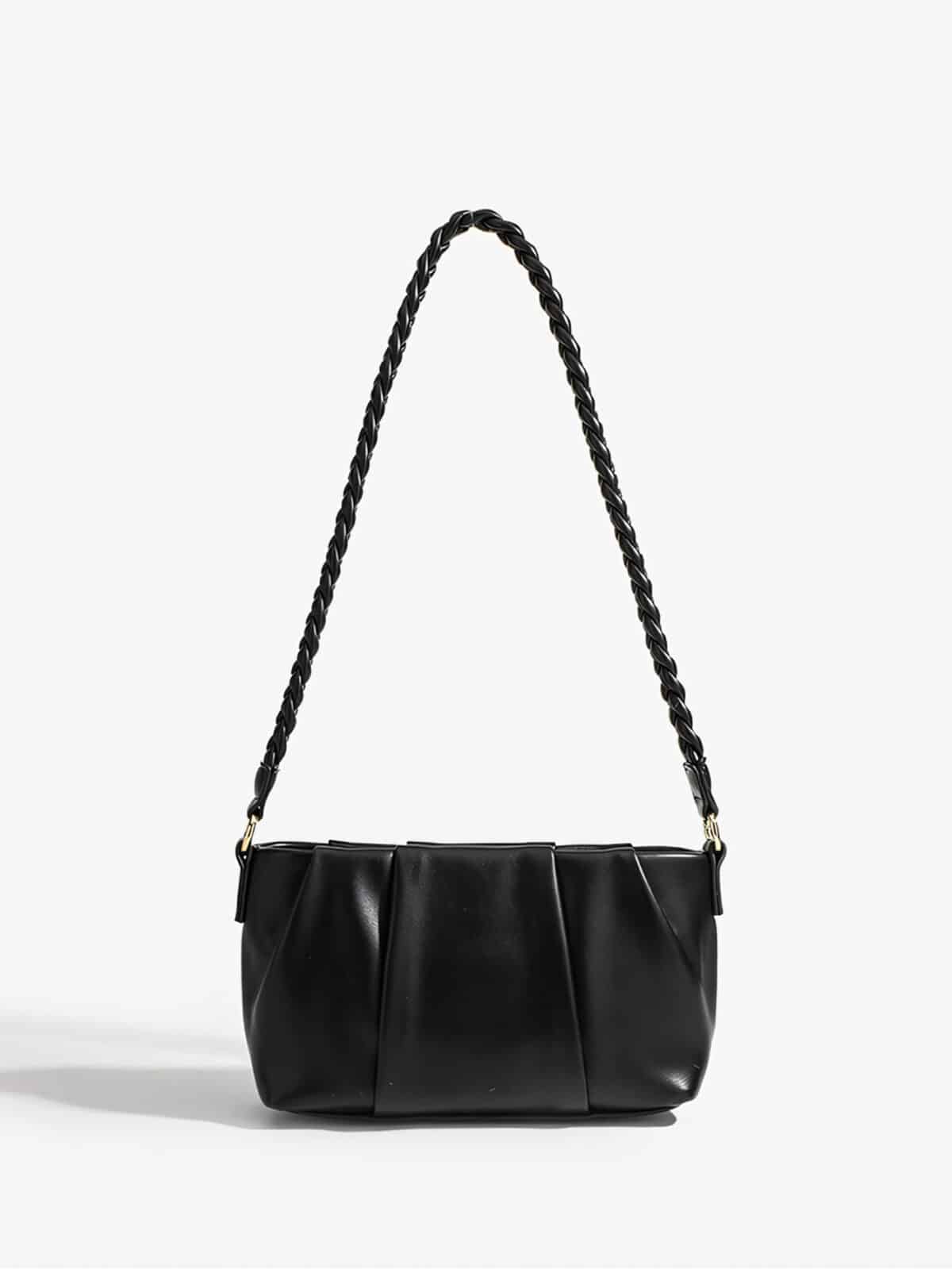 Bolsa De Ombro Baguete Minimalista Franzida Com Alça Trançada Y2K - Imagem 2