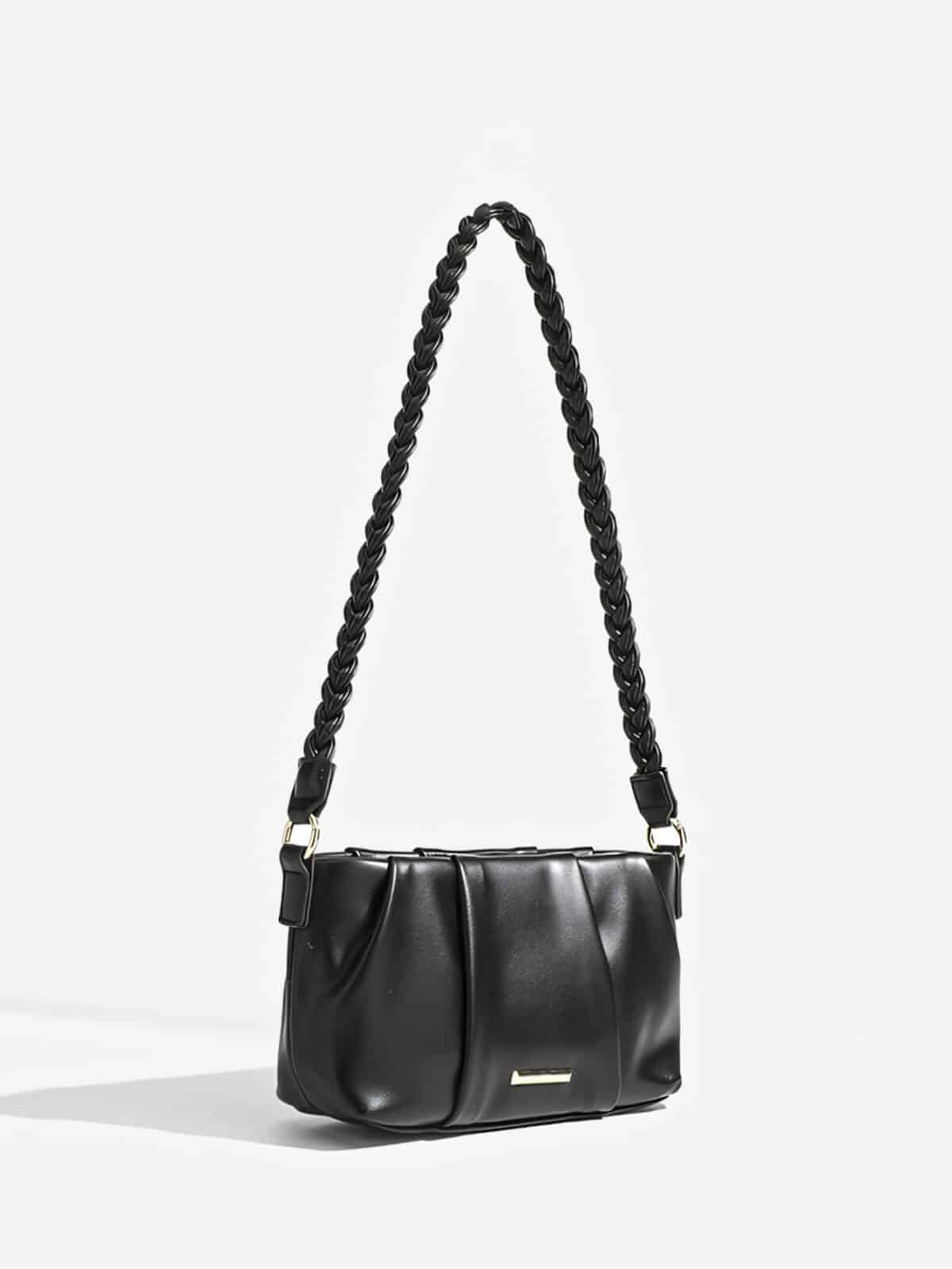 Bolsa De Ombro Baguete Minimalista Franzida Com Alça Trançada Y2K - Imagem 3