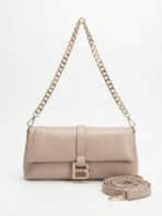 Bolsa De Ombro Baguette Minimalista Estilo Old Money Com Fivela B E Alça De Corrente