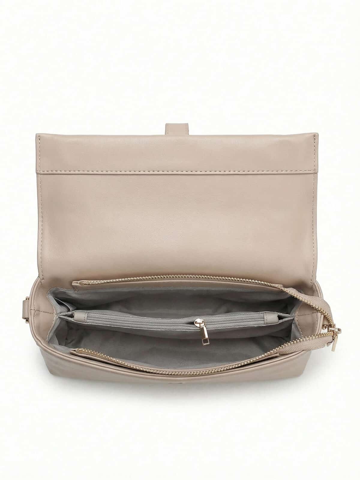 Bolsa De Ombro Baguette Minimalista Estilo Old Money Com Fivela B E Alça De Corrente - Imagem 7
