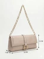 Bolsa De Ombro Baguette Minimalista Estilo Old Money Com Fivela B E Alça De Corrente - Imagem 8