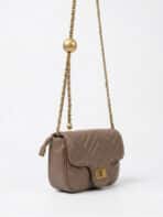 Bolsa De Ombro Matelassê Com Corrente Dourada Ajustável E Coração Minimalista Fashion - Imagem 2